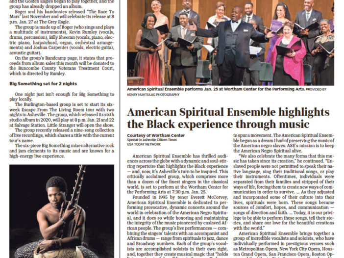 American Spiritual Ensemble article in Asheville Scene, Jan. 21, 2022