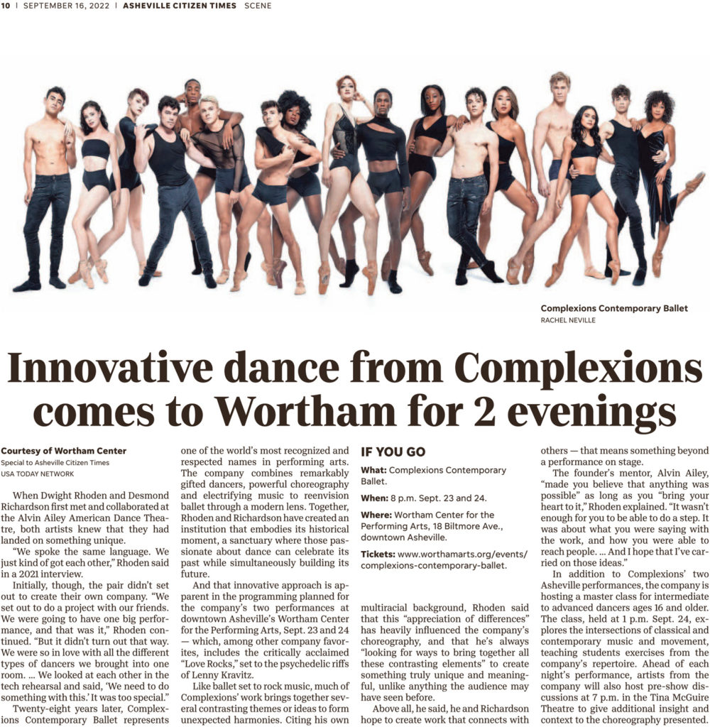 Complexions Contemporary Ballet article in Citizen Times