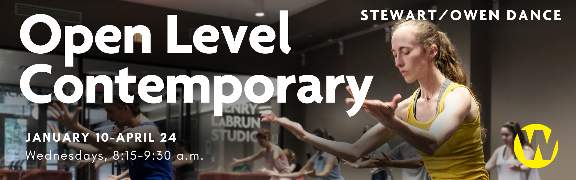 Open Level Contemporary with Stewart/Owen Dance. Wednesdays, January 10–April 24, 8:15–9:30 a.m.