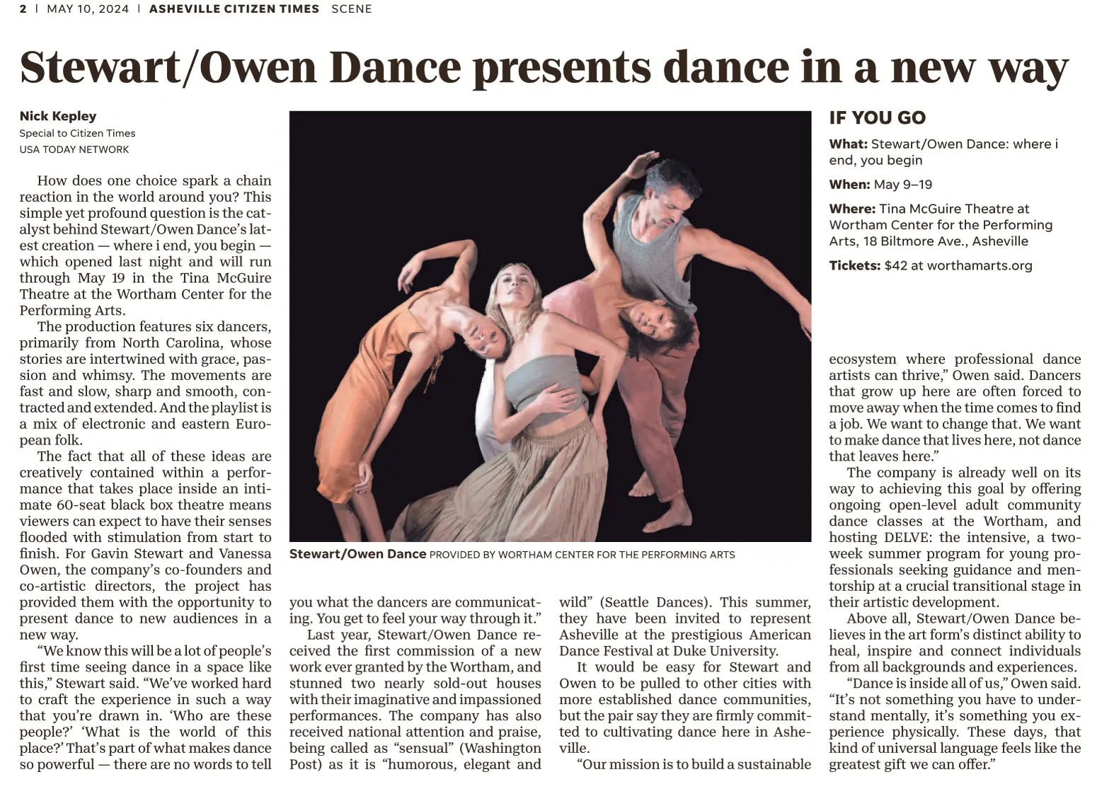 Article: "Stewart/Owen Dance presents dance in a new way," Asheville Scene, May 10, 2024.