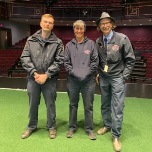 Asheville Fire Department heroes on the Diana Wortham stage, left to right: Matt Sarachaga, Tracy Coggins, Weston Hall