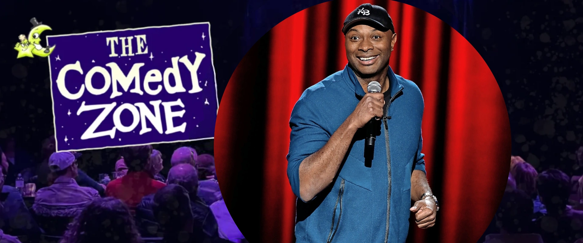 Kevin Bozeman, the featured comedian, holding a mic, with the Comedy Zone logo superimposed over a crowd.
