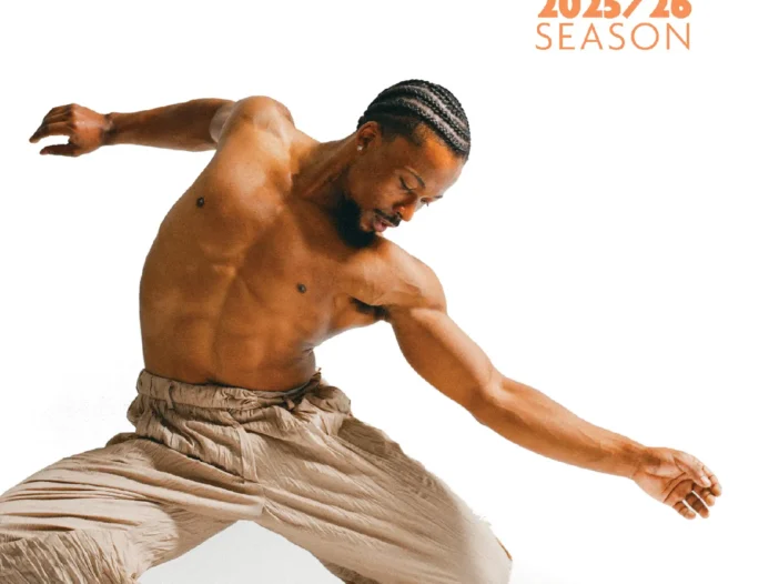 Wortham 2025/26 Playbill cover page, featuring a dancer from dance company BODYTRAFFIC